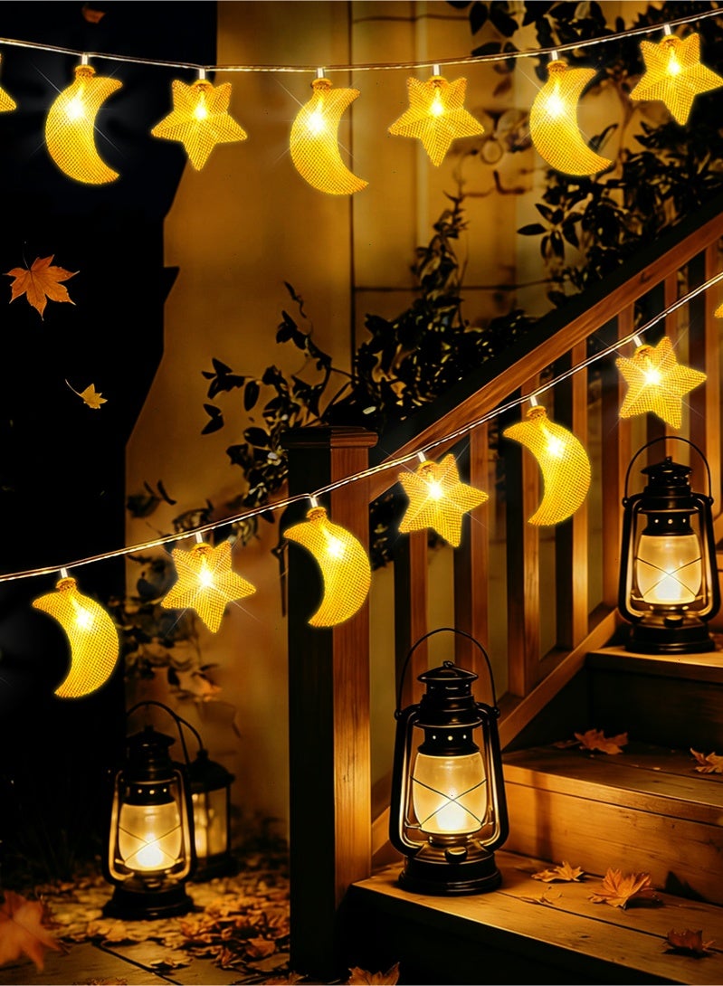 أضواء رمضان LED من 3M، أضواء شبكية على شكل نجمة وهلال، زينة رمضان للديكور الداخلي والخارجي لعيد الفطر، تعمل بالبطارية - Image 1